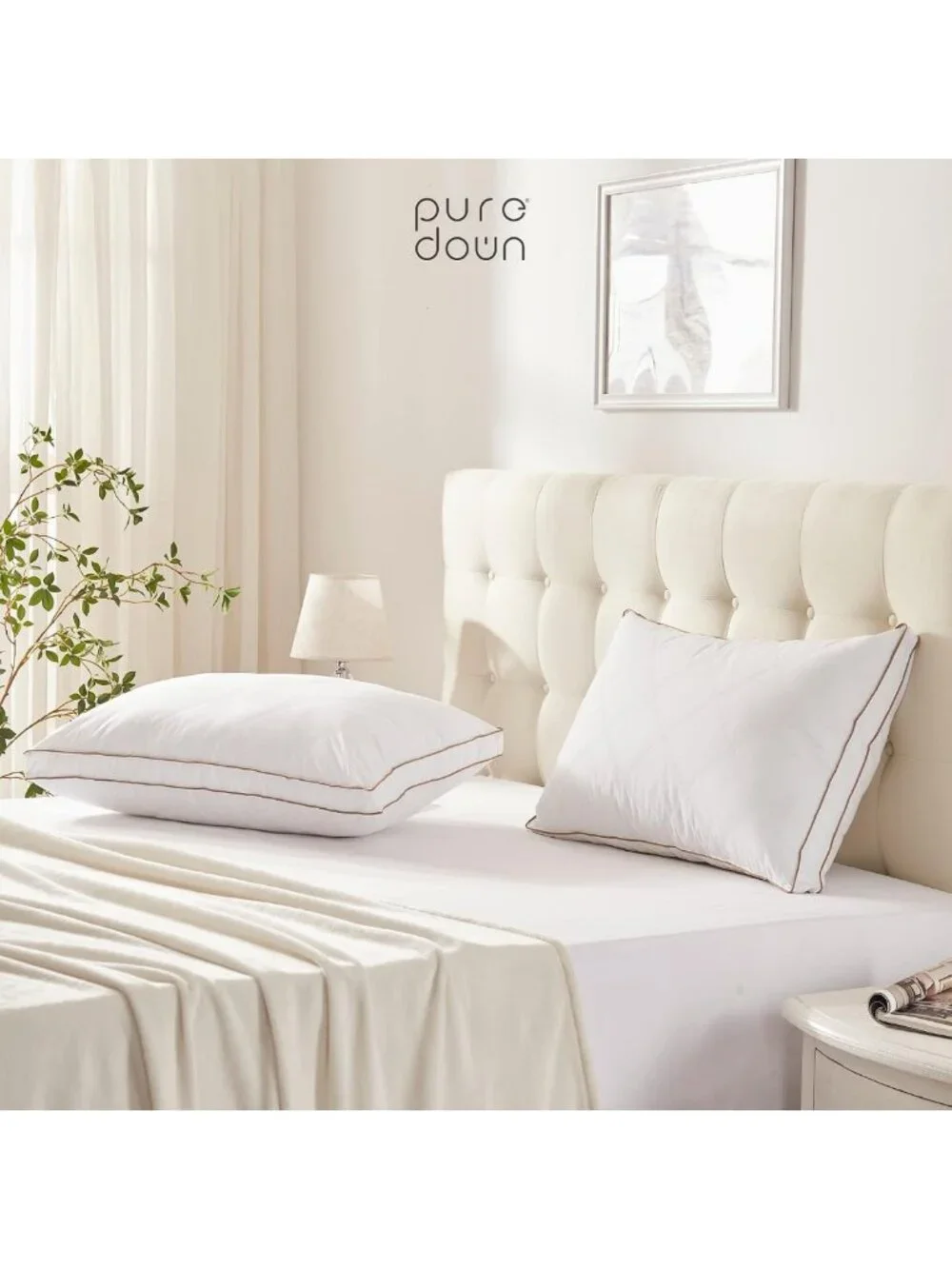 Luxury Goose Down Pillows for Sleeping, Gusseted King Size, 100% Cotton Cover